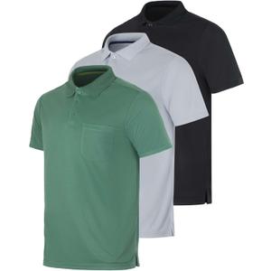 Real Essentials 3 Pack: Mens Short Sleeve Dry-Fit Collared Polo Shirt with Pocket - Active Casual (Available Big & Tall) (XXXL)