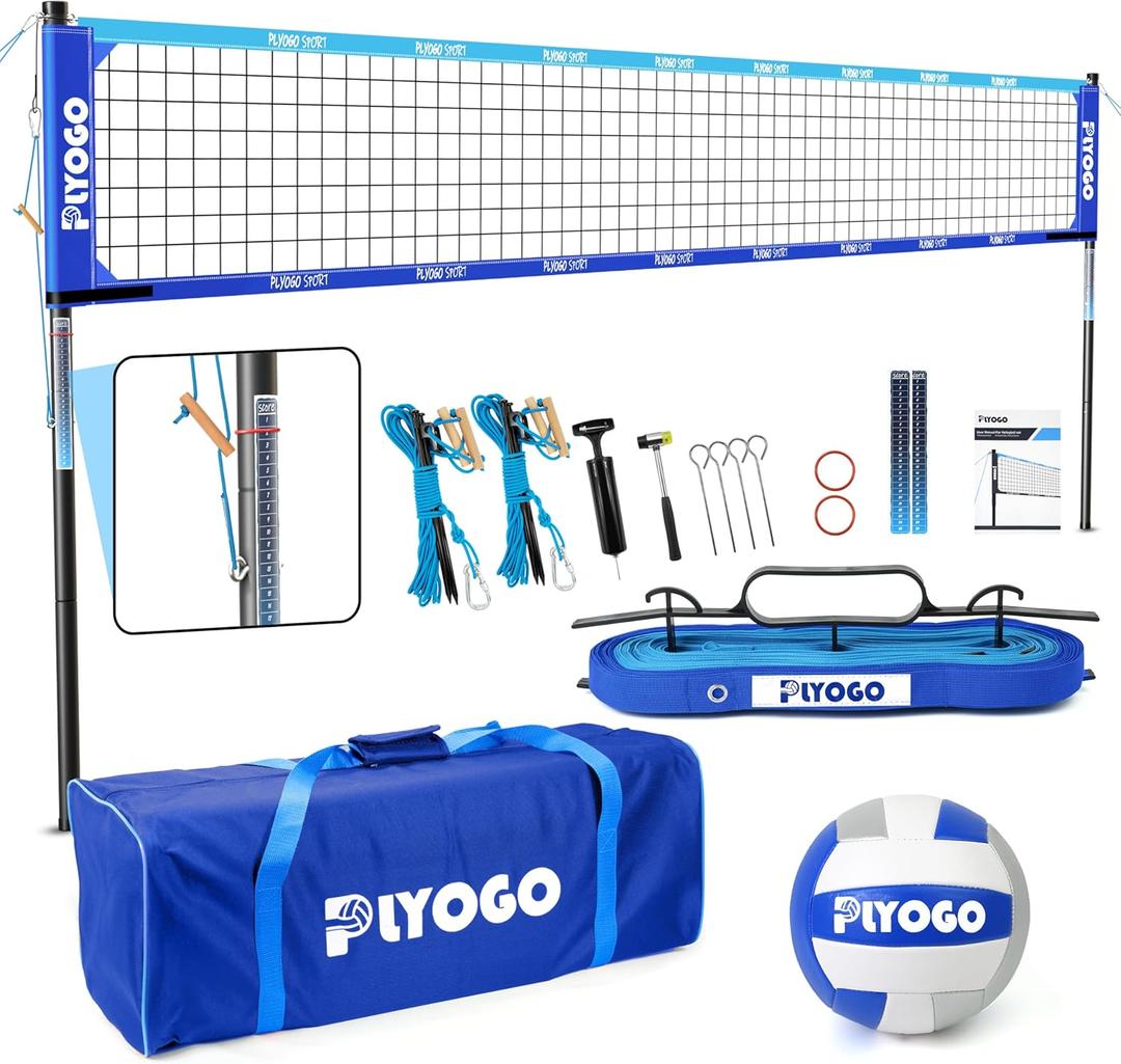 Volleyball Net for Backyard, Professional Portable Outdoor Heavy Duty Volleyball Net Set with Adjustable Aluminum Poles, Anti-Sag Design, Double Tension Adjuster for Beach, Grass |1680D Bag (Blue)