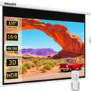WASJOYE Motorized Projector Screen 100" - 16:9 Electric Projector Screen Wall/ Ceiling Mount with Remote Control - 8K 3D Projection Screen Dual Side Power Supply for Home Theater Office TV Game School