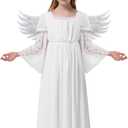 Spooktacular Creations Halloween Child Girl Halo Angel Dress Costume, Angel White Gown for Kids Halloween Role Play Parties (Medium(8-10 yrs)