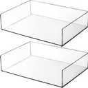 Set of 2 Acrylic File Tray, 2-Tier Stackable Paper Tray Clear Desktop File Organizer for Documents, Books, Magazine, Office, School