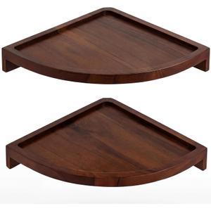 Demigo Floating Round Corner Shelves for Wall 2pcs, Acacia Wood Wall-Mounted Storage Shelves for Home Decor, Space Saving Displays for Living Room, Kitchen, Office, and Bedroom (Dark Brown) (Walnut Color)