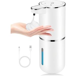 Automatic Foaming Soap Dispenser,Touchless Soap Dispenser with 4 Adjustable Foam Levels,Wall Mounted and USB Rechargeable,12.8oz Large Capacity for Bathroom,Kitchen Sink,Dish Soap