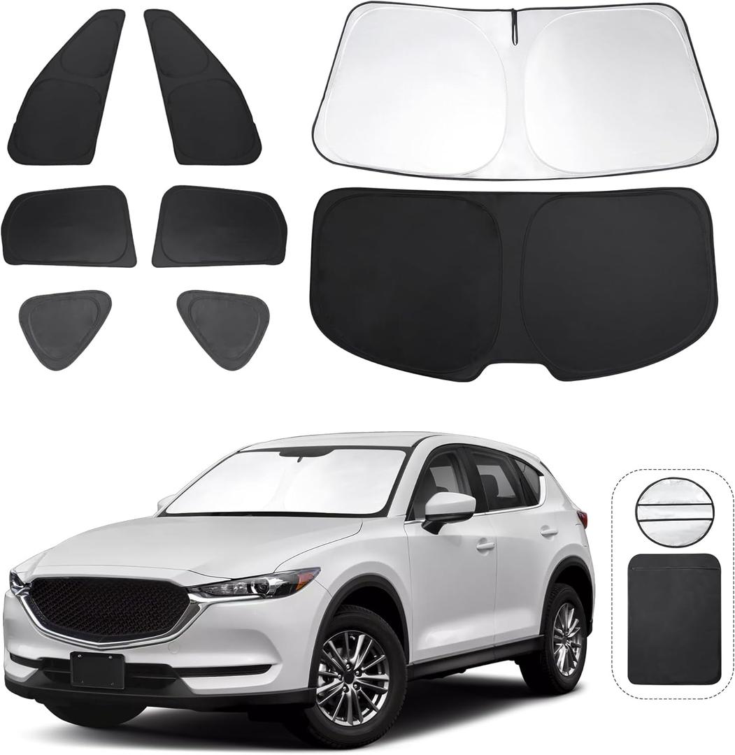 Window Shades for Mazda CX-5 2017-2024 2025 Accessories Car Side Full Windows Rear Triangular Windshield Sun Shade Sun UV Rays & Privacy Protection for Camping, Napping, and Relaxing 8PCS (Mazda CX-5 2017-Present)