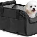 YUDODO Large Dog Car Seat for Center Console (Width9.5in) Fits 10-18lbs, Anti-Slip Puppy Cat Travel Portable Booster Seat, Luxury Pet Car Bed Carseat PU Leather Black