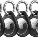 UNBREAKcable Holder for Apple AirTag [Fit Tightly Design] [Easy to Install] [Hold Air Tag Securely] Waterproof TPU Shell Case with All Metal Keychain Key Ring Clip, 4 Pack, Black