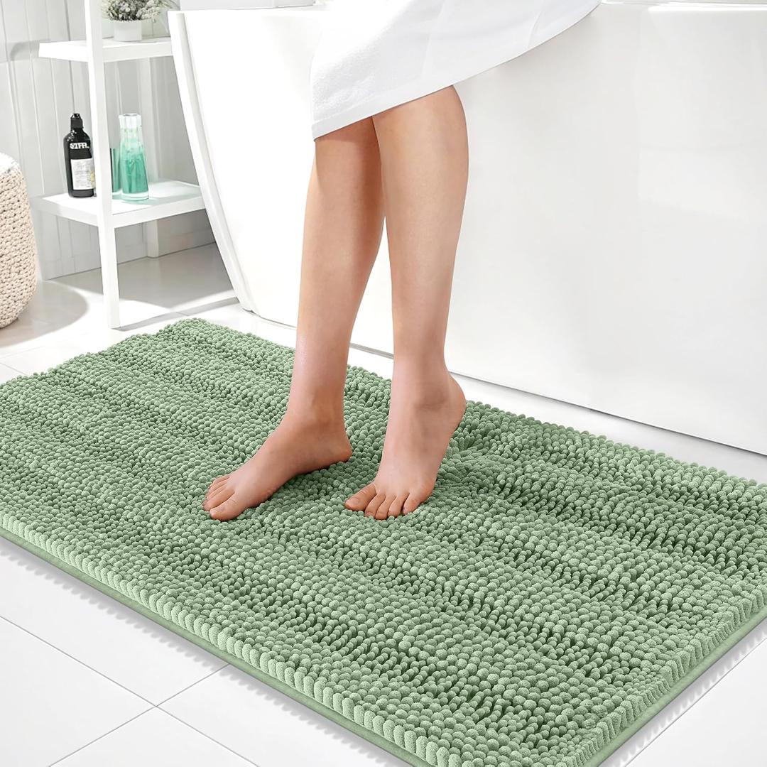 OLANLY Thick Bathroom Runner Rugs 44x24, Extra Absorbent Chenille Striped Bath Rugs, Rubber Backing, Machine Wash Dry, Long Bath Mats for Bathroom, Tub and Shower, Home Decor Accessories, Sage Green