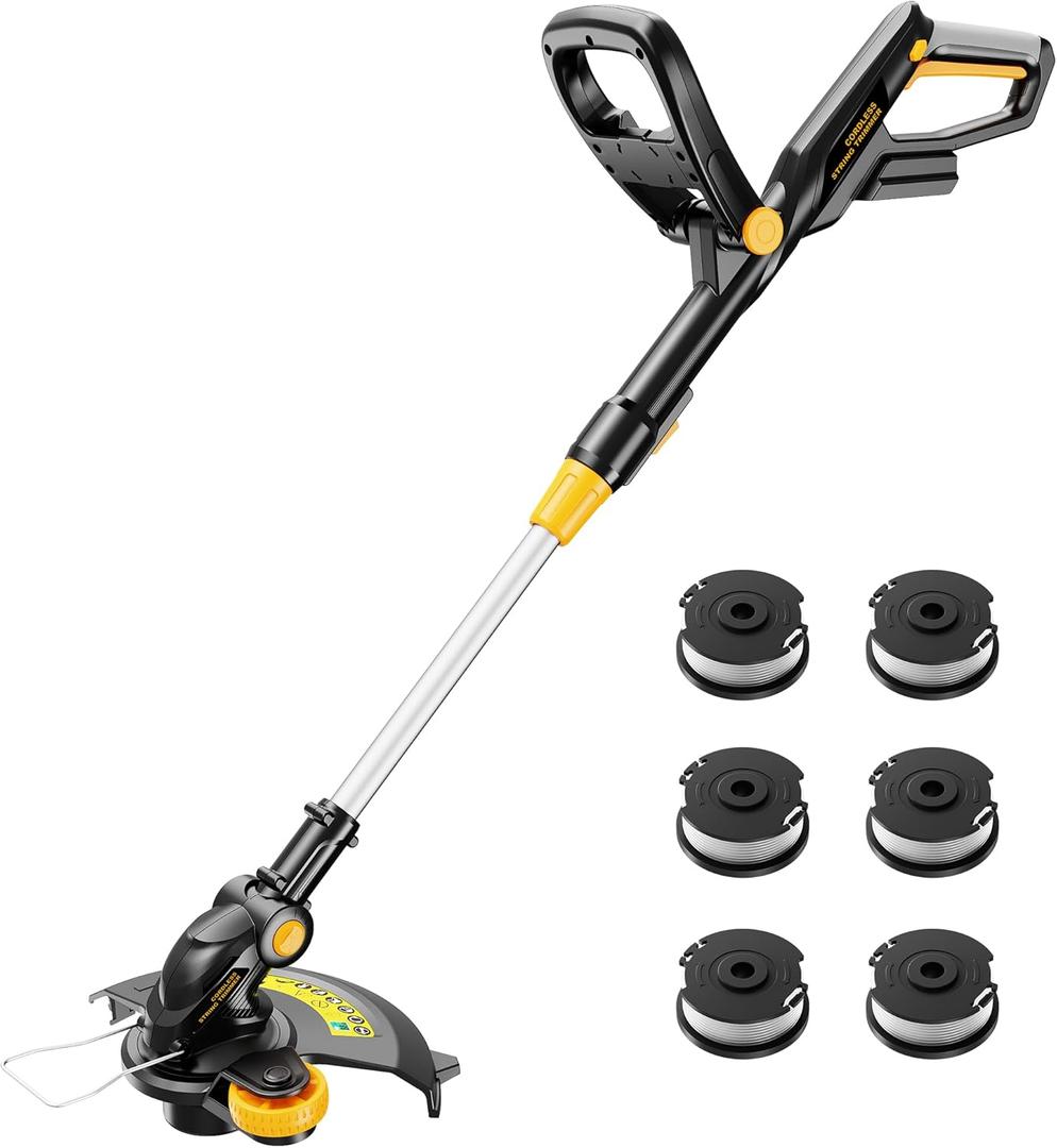 Cordless String Trimmer Compatible with Dewalt 20V MAX Battery, 12-Inch Weed Wacker Cordless Auto Line Feed, Electric Weed Eater Battery Powered Grass Trimmer w/6 Line Spools(Tool Only)