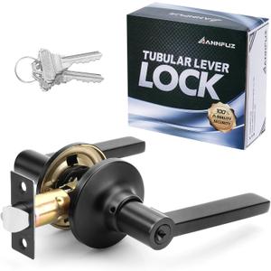 Entry Door Handle Lock with Keys,Reversible for Right & Left Side,Not Keyed Alike Lever Lock Set,Turn-Thumb Locking,Perfect for Office,Interior Exterior Front Door,Bedroom,Matte Black