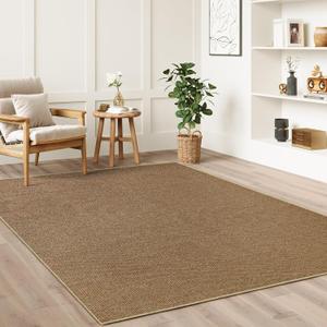 Washable Faux Sisal Rug, 6x9 Firm Textured Woven Mat, Indoor-Outdoor Non-Slip Easy-Clean Area Rug, Solid Modern Carpet for Living Room, Bedroom, Kitchen, Entryway, Patio, Brown
