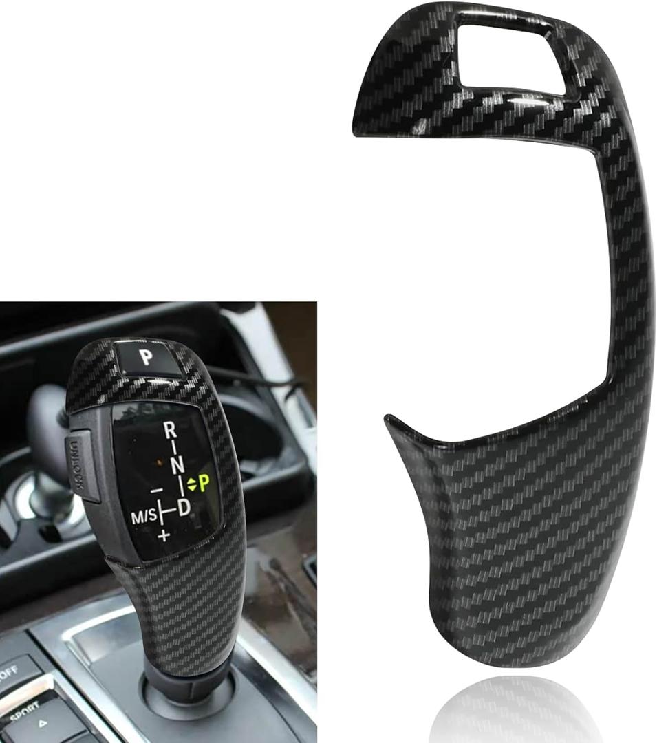 Car Gear Shift Knob Cover, Car Shift Knob Panel Sticker, Carbon Fiber Gear Lever Cover, Car Sporty Interior Knob Sticker Cover Compatible with F20 F30 F31 F34 X5 F15 X6 F16 X3 F25 X4 F26 F1