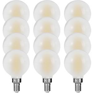 E12 G16 LED Globe Light Bulbs, Small Golf Ball Size Round Bulb, 6W (60W Equivalent) 600 Lumens, 4000K Daylight White, Dimmable, Frosted Glass, for Chandelier, Pendant, Sconce, Lamp  12 Pack