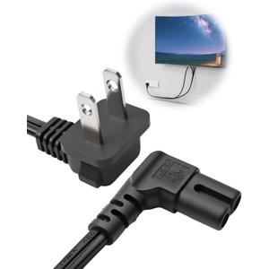 6 Feet TV Power Cord Compatible with Samsung TV, 90 Degree Angle 18AWG 2 Prong to L Shape C7 Power Cord Charger Cable for LG/TCL Samsung 24" 32" 40" 43" 48" 49" 50" 55" 60" 65" 75" UN40 UN43 UN48