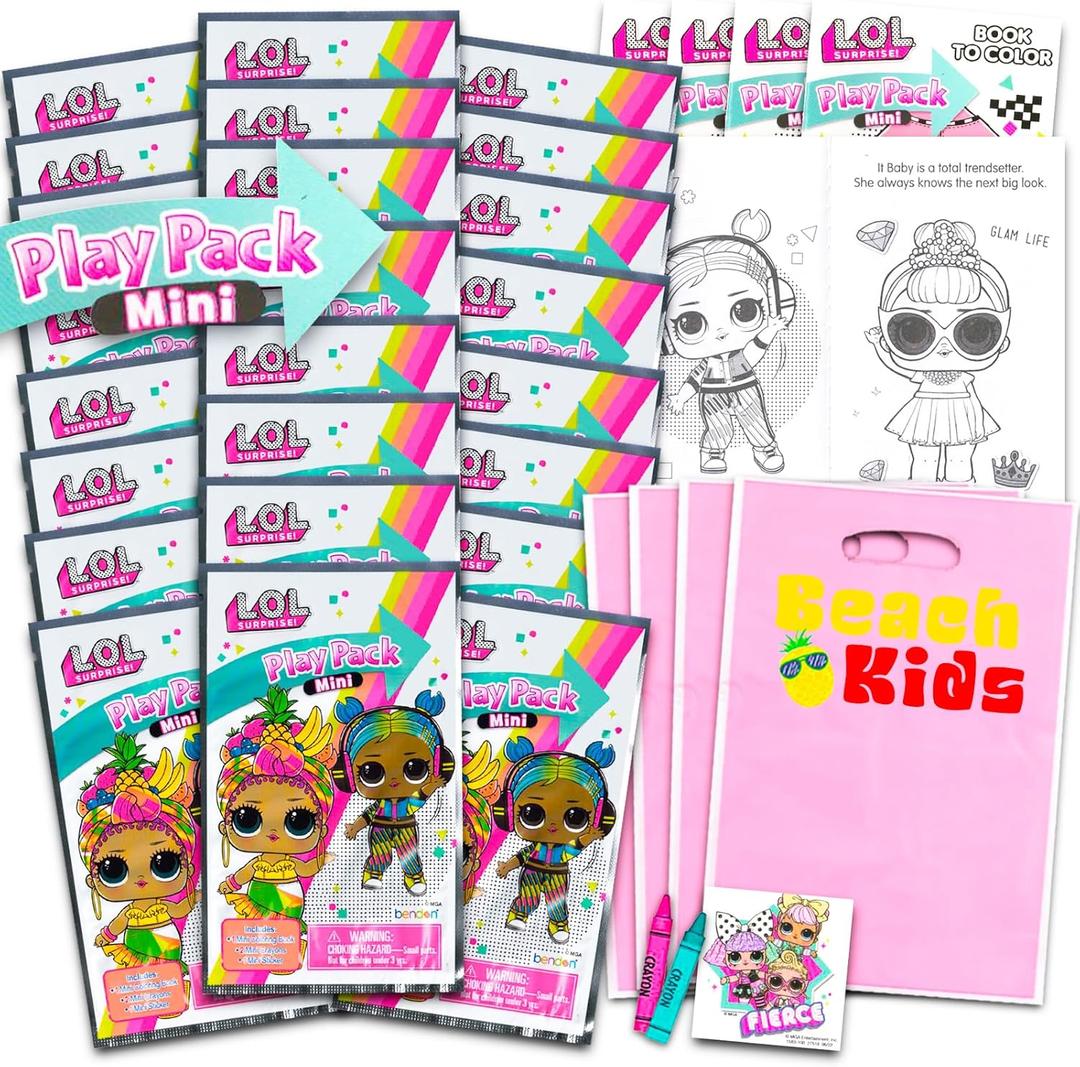 Mini Party Favor Set for Kids - 24 Grab n Go Play Packs with Coloring Pages & Stickers (Birthday Supplies)