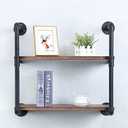 Industrial Pipe Shelving Wall Mounted,24in Rustic Metal Floating Shelves,Steampunk Real Wood Book Shelves,Wall Shelf Unit Bookshelf Hanging Wall Shelves,Farmhouse Kitchen Bar Shelving(2 Tier)