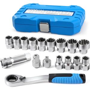 3/8 & 1/2 Pass Through Socket Set, 17-Piece Metric 12-Point Go-Thru Sockets with 2-in-1 Ratchet (72-Tooth), Adapter, Extension Bar & Sturdy Case, CR-V Steel