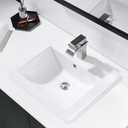 Drop in Bathroom Sink, 21"x18" White Bathroom Sinks Above Counter Ceramic Semi Recessed Rectangular Modern Vessel Sink with Overflow