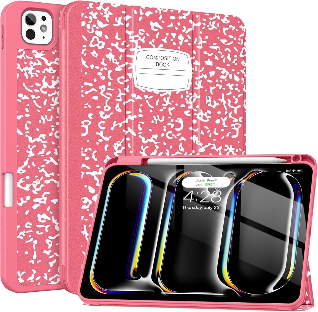 Soke Case for New iPad Pro 11 Inch (M5/M4) 5th Generation 2024-2025 with Pencil Holder - [Shockproof + Apple Pencil Charging + Auto Wake/Sleep], Soft TPU Back Cover for iPad Pro 11", Book Watermelon