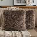 FUTEI Dark Coffee Decorative Throw Pillow Covers 18x18 Inch Set of 2,Soft Faux Fine Wool Textured Cushion Case,Luxury Home Decor for Couch Bed Living Room