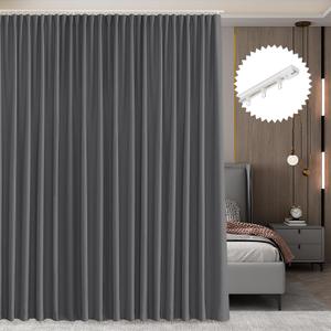 RYB HOME Room Divider Curtain Set with Ceiling Track, Privacy Blackout Thermal Insulated Curtains for Bedroom/Living Room/Basement/Patio/Sliding Glass Door, W100 x L84, Grey, 1 Panel