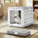 Collapsible Dog Crate for Medium/Small Dogs - 28" L Foldable Dog Cage No-Tool Assembly, Travel Dog Crate with 2 Wheels - Easy to Carry, Space-Saving, Indoor Outdoor Use, Grey
