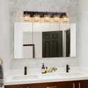 Black Crystal Bathroom Vanity Lights, Modern 5-Lights Bathroom Lighting Fixtures Over Mirror, Crystal Wall Lighting with Round Shade