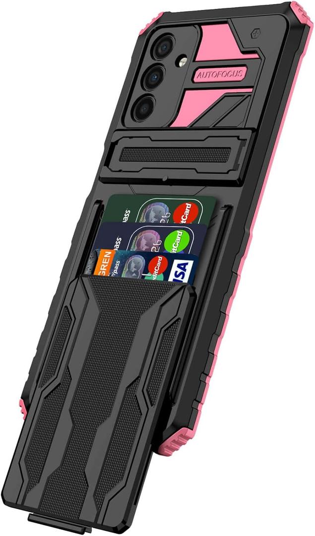 for Samsung Galaxy A14 5G Wallet Case with Credit Card Holder Stand Kickstand Slim Rugged Shockproof Heavy Duty Defender Armor Military Grade Protective Phone Case - Pink