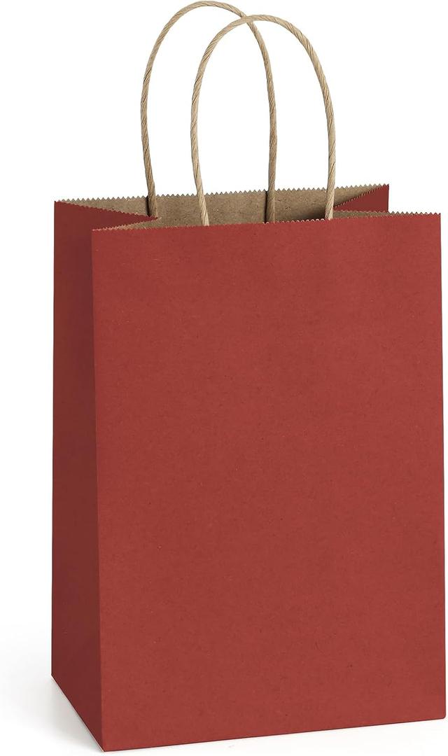 BagDream Kraft Paper Bags 100Pcs 5.25x3x8 Inches Small Kraft Gift Bags with Handles Bulk, for Shopping, Party Favor, Retail, Merchandise, Business, Red Paper Gift Sacks