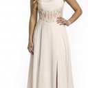 David's Bridal Chiffon Illusion Lace Bodice A-Line Wedding Dress, Women's Size 12, Soft White