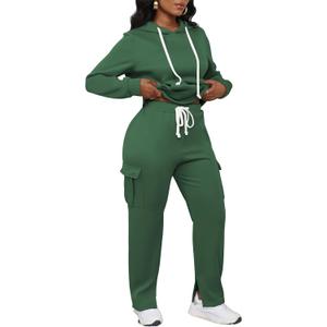 LovelyWholesale Womens Sweatsuits 2 Piece Set Hoodies and Cargo Sweatpants Sets (Small, Green)