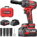 Impact Wrench, Max Torque 400 N.m Cordless 1/2 Impact Driver, 20V 3000RPM Brushless Motor, 4.0Ah Li-ion Battery and Fast Charger, 4 Pcs Sockets Included