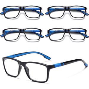 Viseng 5-Pack Reading Glasses Blue Light Blocking for Women Men Anti Glare Filter Lightweight Sports Style Eyeglasses (5-Pack Blue 2.0