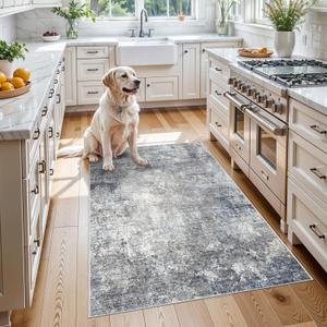 3x4 Washable Entryway Rug Non-Slip Modern Abstract Small Area Rug for Kitchen, Bedroom, Bathroom Soft Low-Pile Thin Indoor Door Mat Blue Grey,3x4