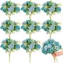 Yungyan 8 Pcs Wedding Artificial Rose Flowers Fake Roses Silk Hydrangea Berry Bouquet 12 Inch Faux Flowers for Bridal Wedding Party Floral Home Decoration Table Centerpieces(Teal Blue)