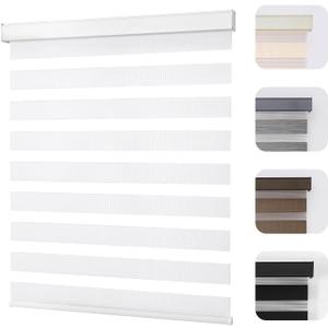 Joydeco Cordless Zebra Blinds for Windows, Dual Layer Light Control Window Blinds with Light-Proof Aluminum Cover, Free-Stop Roller Shades for Home & Office (White,17" W x 48" H)
