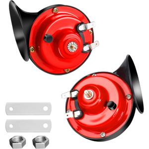 Train Horn for Trucks - 130 DB Super Loud Boat Horn Marine, 12V Waterproof Electric Snail Horns, Air Horn for Car Trucks Motorcycles Boat Kit Replacement Auto Accessories, 2 Pcs, Red