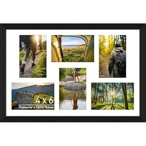 Lacopgr 4x6 Picture Frame Collage 6 Openings, Multi Photo Collage Frame 11.5x17.5 Gallery Wall Decor Wooden, Black Frame with White Mat, Wood