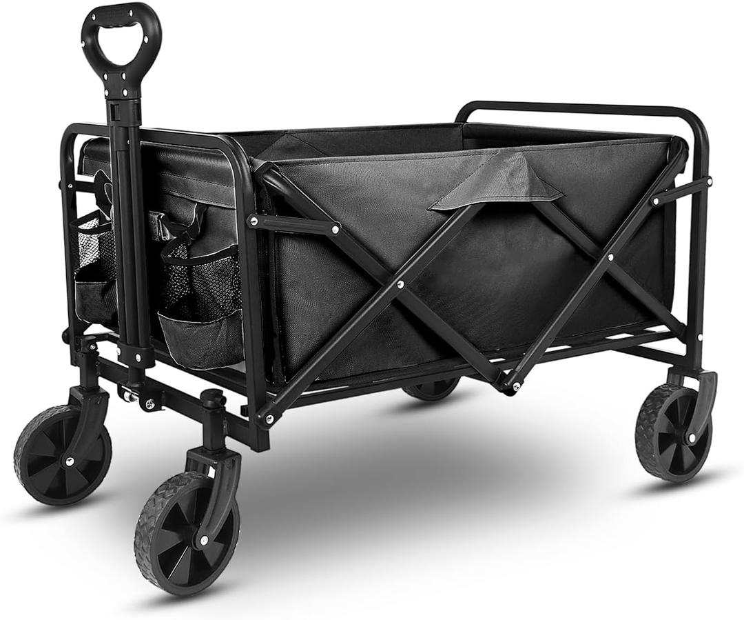 Yesker Foldable Wagon - 220lbs Collapsible Garden Carts with All Terrain Wheels for Outdoor Camping Sports Shopping Gardening - Heavy Duty Portable Utility Trolley (Black) (27*18*17")