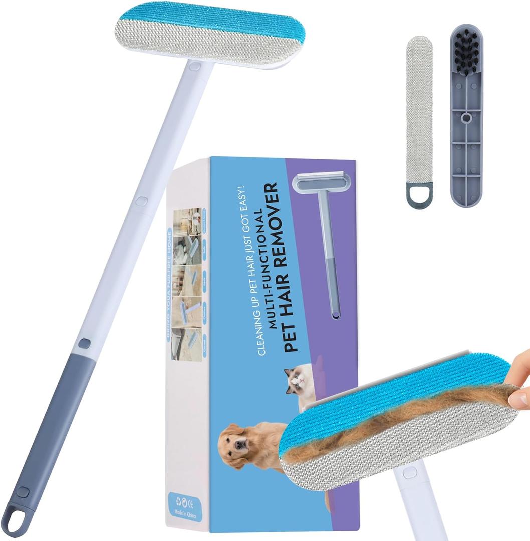 2 x Pet Hair Remover for Furniture  23.2Inch Reusable Dog & Cat Hair Removal Brush, Washable Lint Cleaner with Long Handle, 4-in-1 Pet Hair Remover for Couch, Carpet, Clothes & Bedding