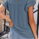 Dokotoo Summer Tops for Women 2026 Casual Round Neck Ruffle Cap Sleeve Blouse Shirts Solid Color Tunic Tops (Blue, S)
