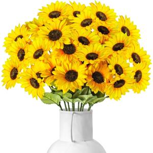 23.6in 10 Bundles of 30 Heads Fake Flowers BouquetRealistic Silk Artificial Yellow Sunflowers for Wedding Home Office Parties Summer Decoration
