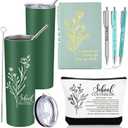 Funnymoom 6 Pcs School Counselor Appreciation Gift Set for Women Thank You Gifts 20 oz Boho Flower Tumbler Makeup Bag Journal Ballpoint High School Teacher Educator Work(Green, Counselor)