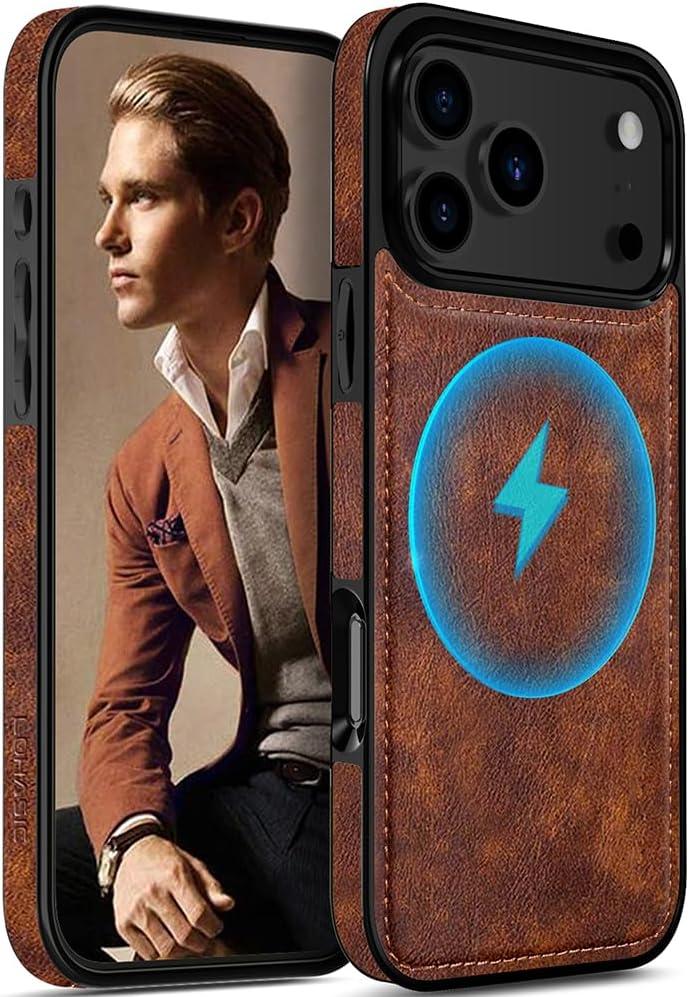 LOHASIC for iPhone 17 Pro Max Leather Case Compatible with MagSafe, Slim Luxury PU Non-Slip Grip Rugged Bumper Protective Cover Phone Case for iPhone 17 ProMax 6.9" 2025 - Brown