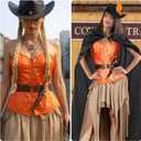 Mepase 6 pcs Halloween Cat in Boots Costume for Women with Hat Sword Leather Belt Bustier Corset Top Cape for Cosplay (Medium)