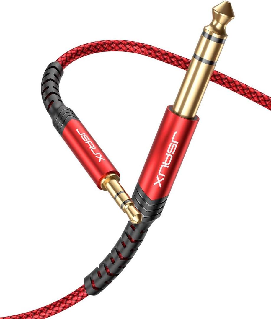 3.5mm to 6.35mm Stereo Audio Cable, JSAUX 6.35mm 1/4" Male to 3.5mm 1/8" Male TRS Bidirectional Stereo Audio Cable Jack 4FT for Guitar, iPod, Laptop, Home Theater Devices, Speaker and Amplifiers-Red