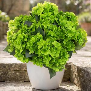 4 Pcs Hydrangea Artificial Flowers Outdoor Silk Bouquets, UV Resistant Green Faux Hydrangeas Flowers for Table Vase Centerpieces Outside Party Wedding St Patrick's Day Home Outdoor Decor (4, Green)
