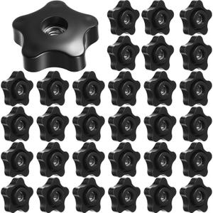 Zhengmy 30 Pcs Female Threaded Knob Black Plastic Head Thru Star Nuts Clamping(5 Star, 5/16''-18)