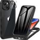 CENHUFO Privacy for iPhone 14 Case/iPhone 13 Case, Full Body Phone Case with Built-in 9H Tempered Glass Privacy Screen Protector and Camera Lens Protector, Shockproof Bumper Clear Cover - Black