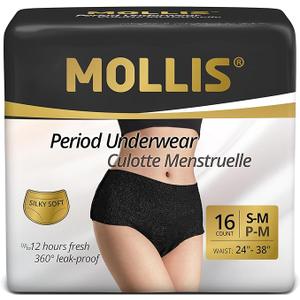 MOLLIS Disposable Period Underwear for Women, Postpartum Panties, Maternity Knickers Heavy Flow Leak Proof, Black, Small/Medium, 16 Count