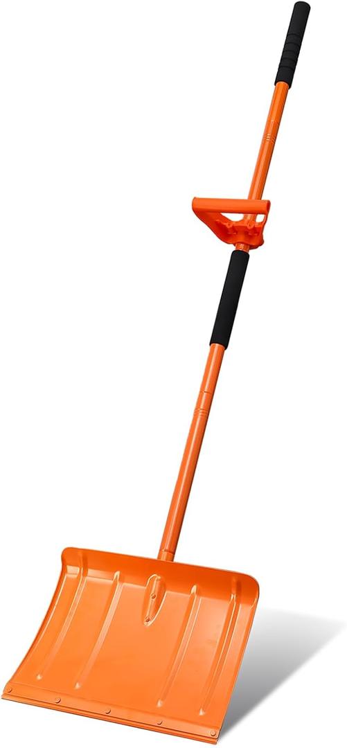 67 Inch Heavy Duty Snow Shovel with Ergonomic Labor-Saving Tool Handle Large Capacity Shovel for Snow Removal Snow Shovel for Driveway Rooftop Outdoor, Orange